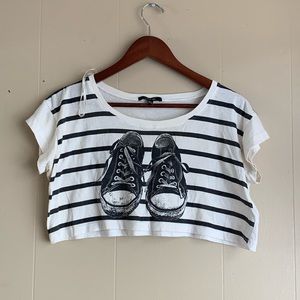 I love h81 Shoes striped crop top